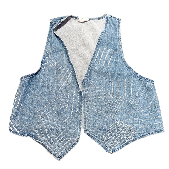 Y2K Denim vest with white embroidered accents one size - Picture 1 of 13